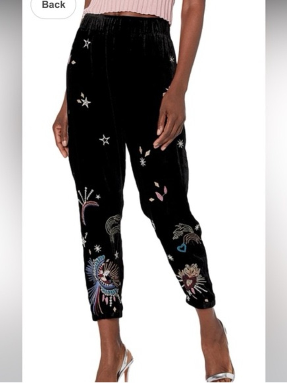 Johnny Was Victoria Velvet Embroidered Joggers in black size S